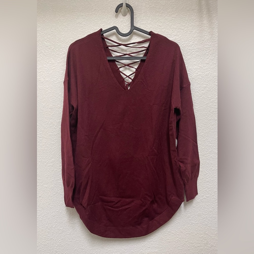 PAPERMOON Maroon Long Sleeve Top with Lattice Design Size S NWT